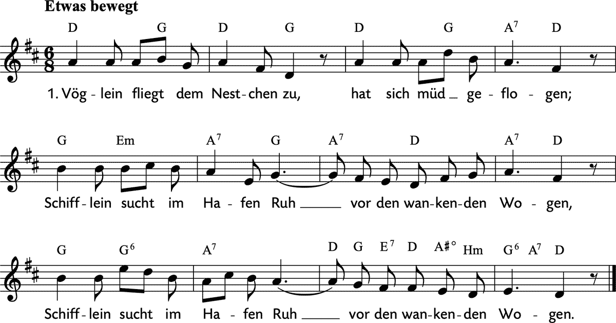 Noten 'Vöglein fliegt dem Nestchen zu'