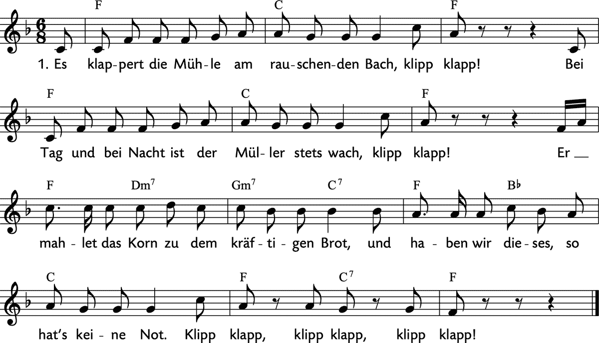 Noten 'Es klappert die Mühle'