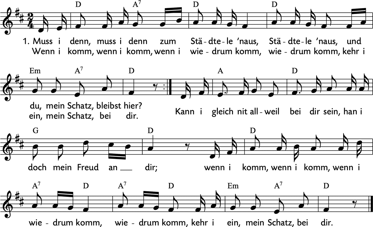 Noten 'Muss i denn, muss i denn zum Städtele hinaus'