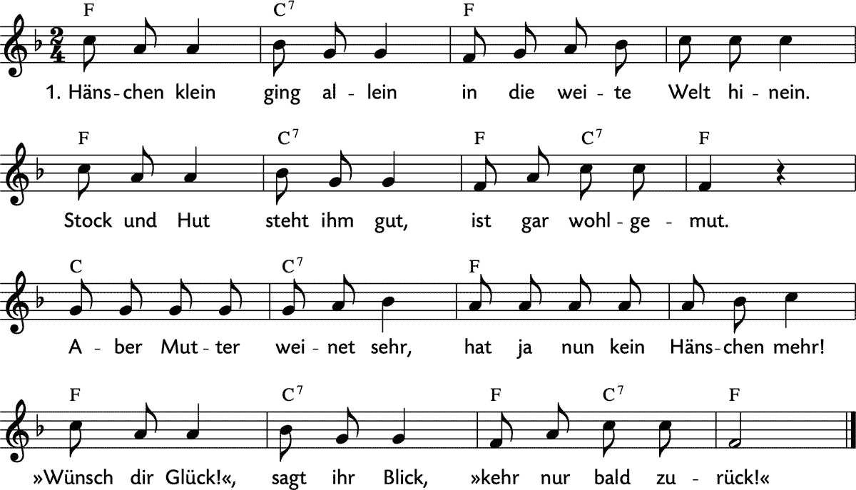 Noten 'Hänschen klein ging allein'
