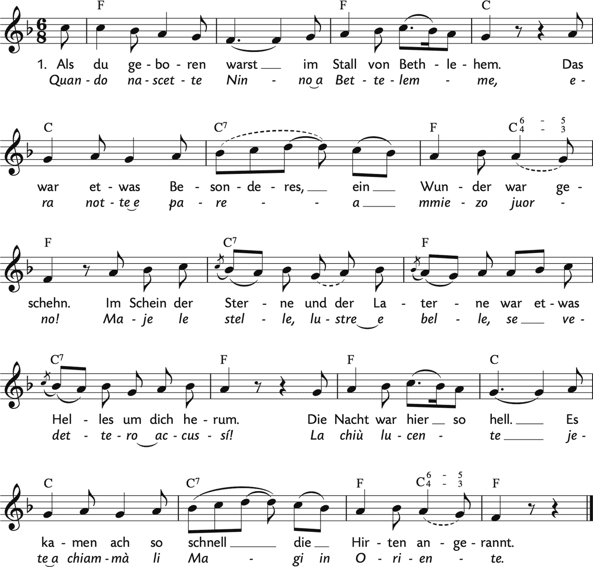 Noten 'Als du geboren warst / Canzone dei zampognari'