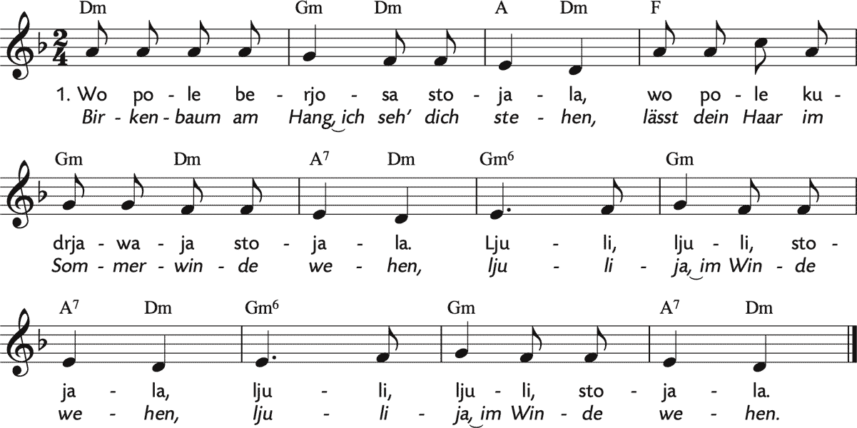 Noten 'Wo pole berjosa stojala / Birkenbaum am Hang'