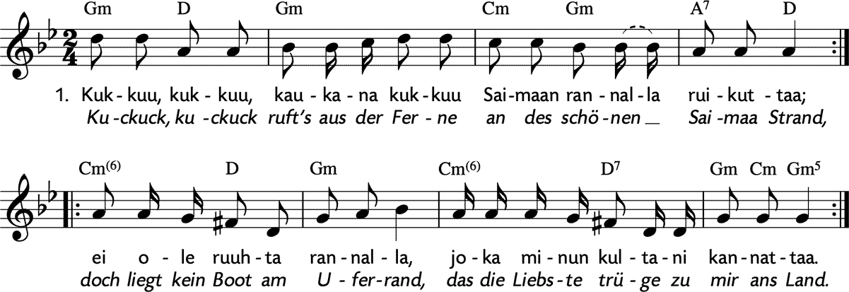 Noten 'Kukkuu, kukkuu, kaukana, kukkuu / Kuckuck, Kuckuck, ruft's aus der Ferne'